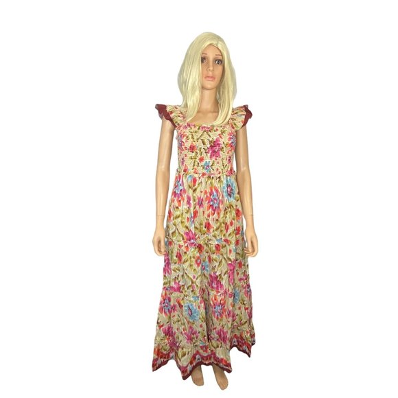 NWT House of Harlow Zoey Khaki Floral Bohemian Smocked Maxi Dress Medium $268 - Picture 5 of 11
